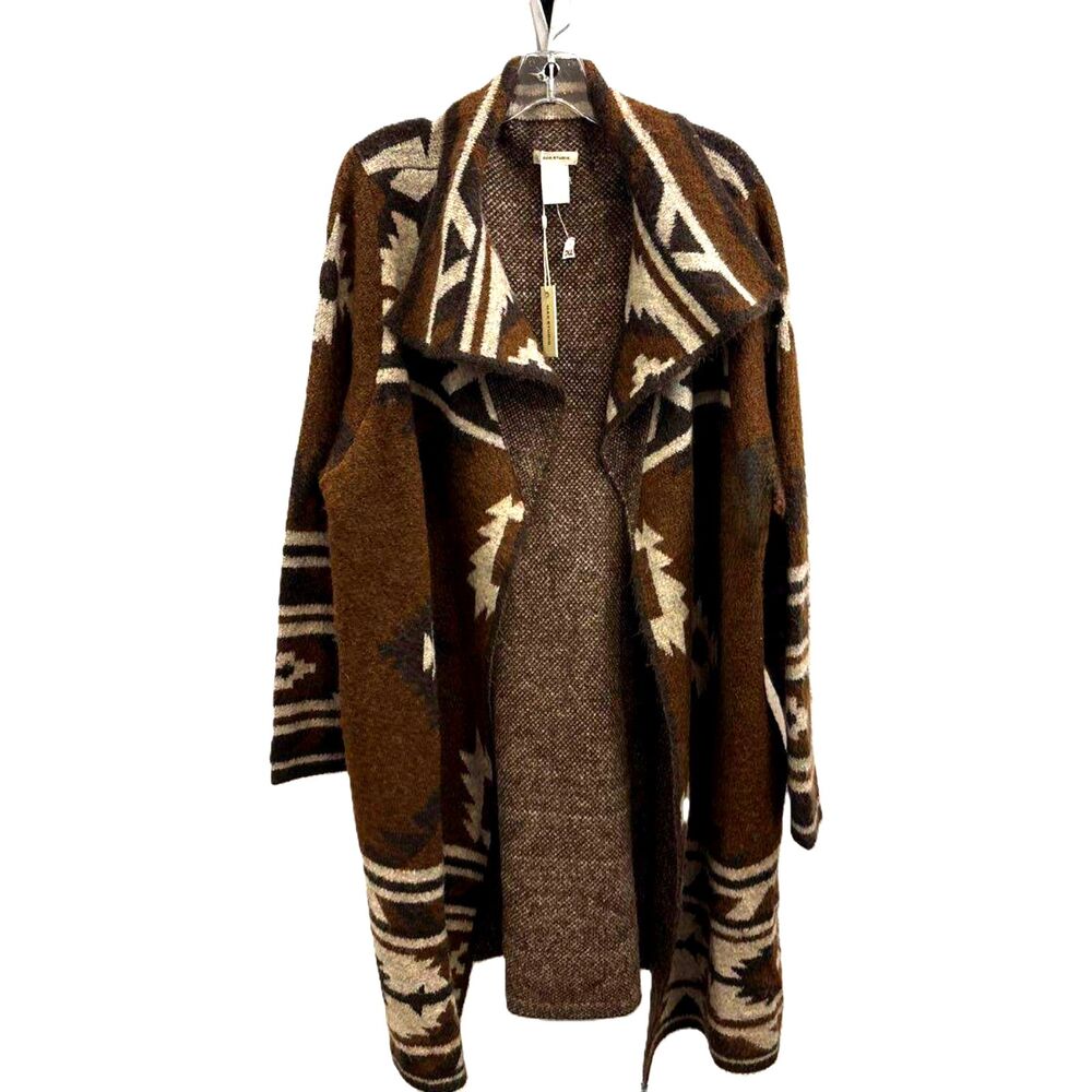 Max Studio Brown Cardigan with pockets Southwestern pattern Geometric Shapes XL